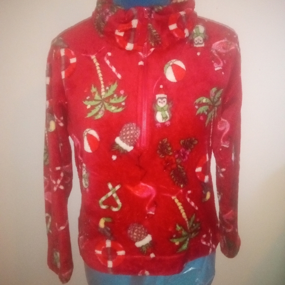 Red fleece Christmas sweater with a zipper use in good condition size 14 girls - Picture 7 of 12